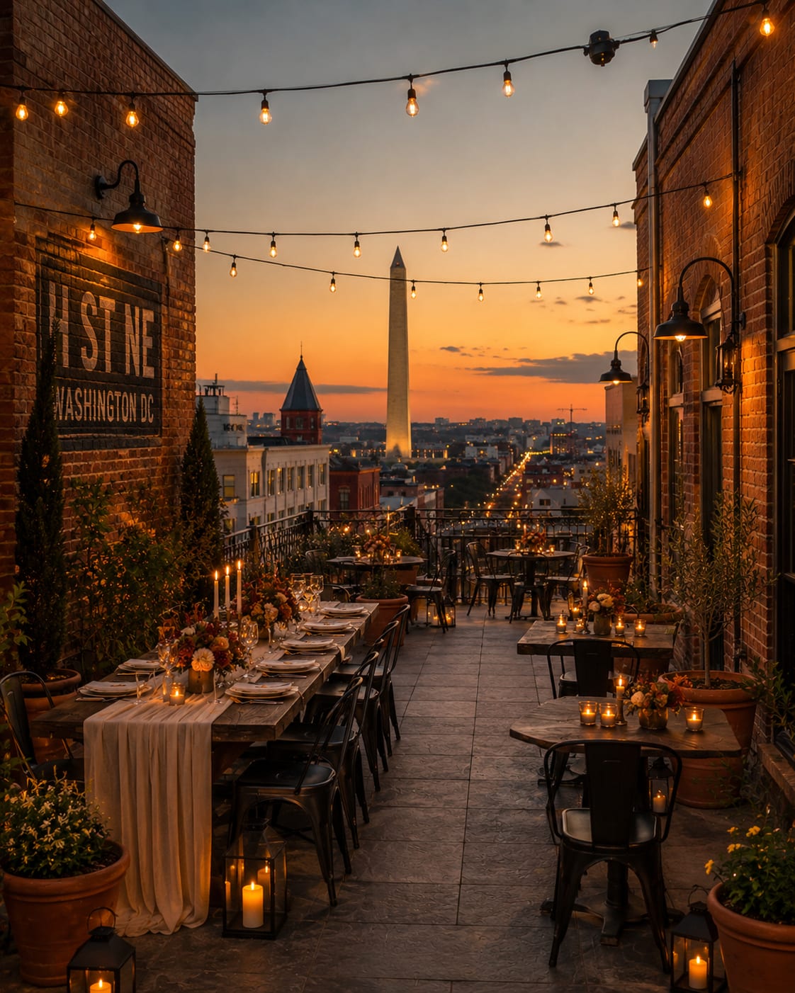 Golden-hour view over a European-style piazza — the atmosphere Nesso Plaza is bringing to H Street NE